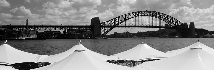 Panoramic view of the Sydney Harbour Bridge looking from the Opera Bar