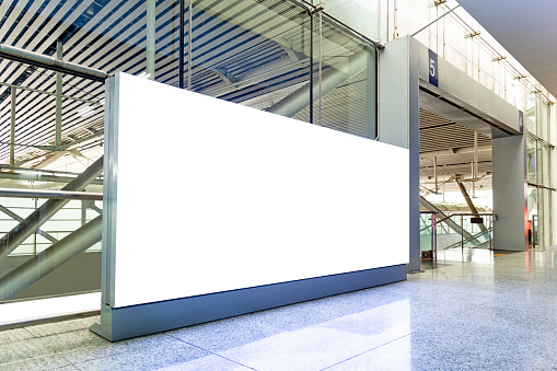 mockup of large led screen a front of shop in shopping mall.