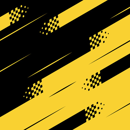 Set of different black and yellow flag silhouettes for start and finish lines