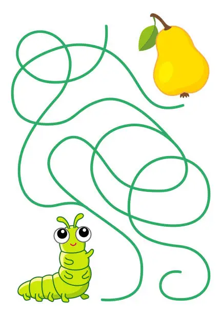 Vector illustration of Maze game for children. Help a caterpillar to find a correct way