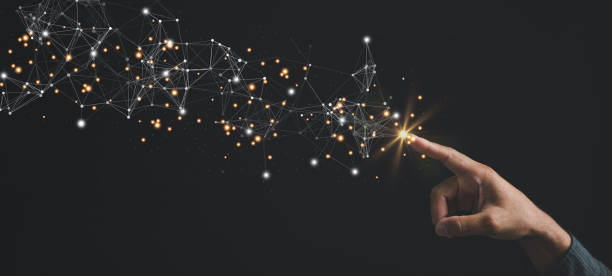 istock Hand finger touching to connection digital line which glowing for digital transformation and technology 1643599368