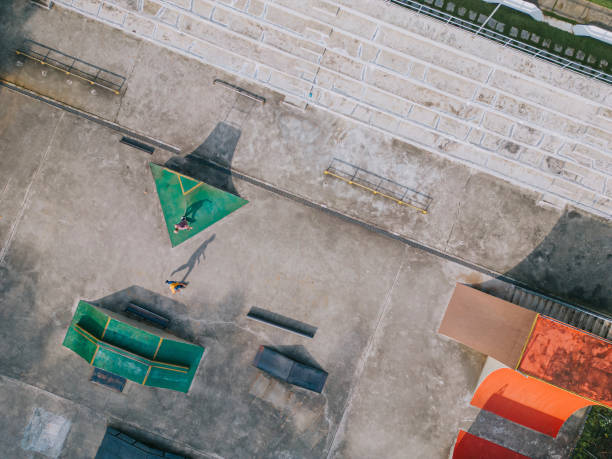 istock directly above drone point of view young men practicing skateboard at skateboard park 1643600720