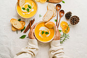 Pumpkin Soup with Cream and Bread