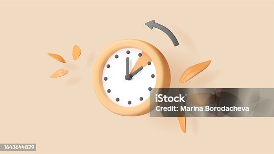 istock Daylight saving time 3d vector illustration with clock, autumn leaves, and arrow. 1643644829