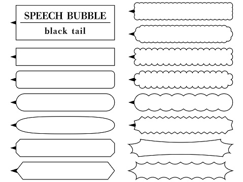 Vector illustration of Set of 15 horizontally long speech bubbles with black tail