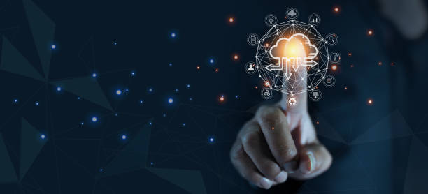 istock Human hand touching on world and AI network interface icons. 1643686439