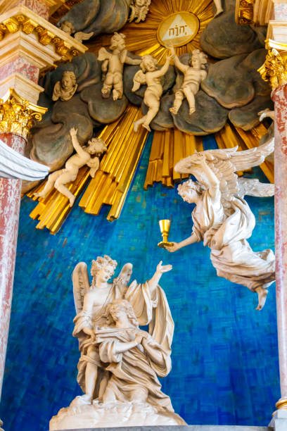 interior of church of our saviour in copenhagen, denmark - denmark indoors church angel imagens e fotografias de stock