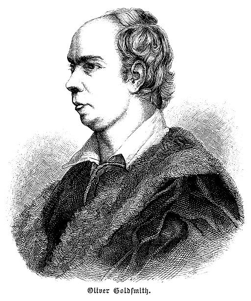 oliver goldsmith-старинные гравированные портрет - literary artist stock illustrations