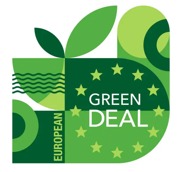 Vector illustration of European Green Deal - green decorative badge