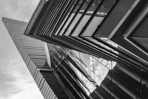 istock City Astana Downtown Area: Unique Angle Building Presentation in Black and White 1643752799