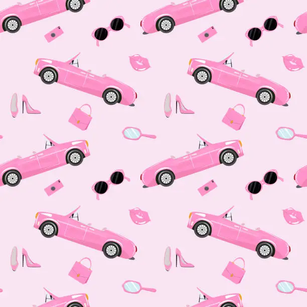 Vector illustration of Pink seamless pattern with pink doll core in beautiful style. For textile, paper, wrapping paper, packaging