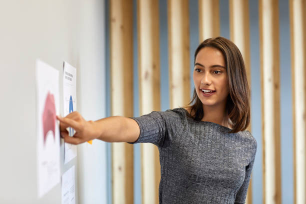 istock Businesswoman pointing at diagram on document 1643777961