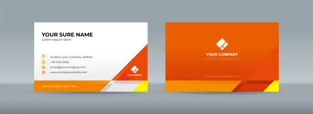 Vector illustration of Set of double sided business card templates with orange white triangle background