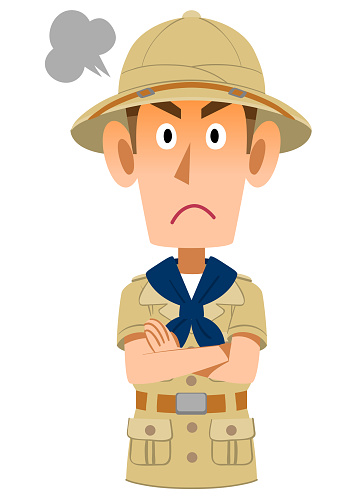 Explorer Man Transparent Angry Expression Of A Man Dressed As An Explorer Upper Body Stock ...