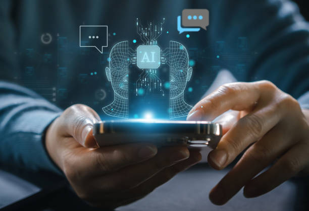 istock Business people use phone with digital technology future smart robot AI network bigdata, chat with AI ,network, technology transformation, Artificial Intelligence internet.Ai robot and technology 1643814695