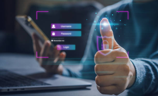 istock Business people scanning with fingerprint technology digital programs futuristic, finger scanning, privacy, password, cyber security, cloud online technology to protect client IT lock icon.security 1643815251
