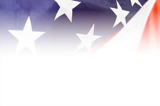 Fading color American national flag design over blank translucent paper ombre background. Apt for use as posters, banners, backdrops, greeting cards for US Independence Day, 4th of July, labour Day Memorial Day. There is No people and no text.
