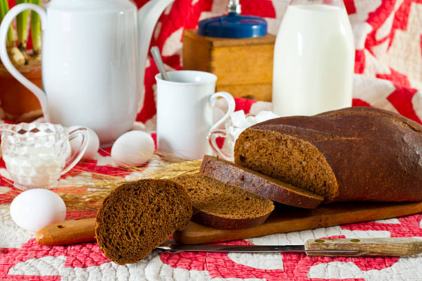 Old fashioned Breakfast Ingredients On Vintage Quilt