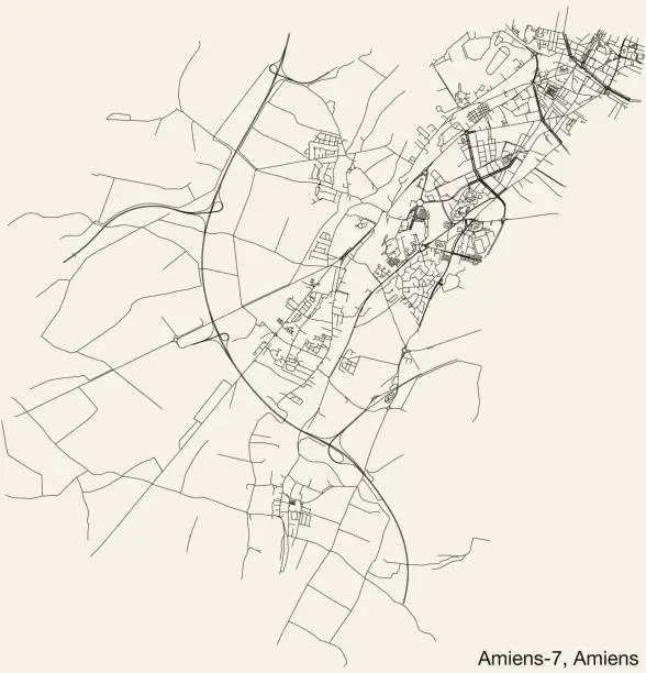 Vector illustration of Street roads map of the AMIENS-6 CANTON, AMIENS