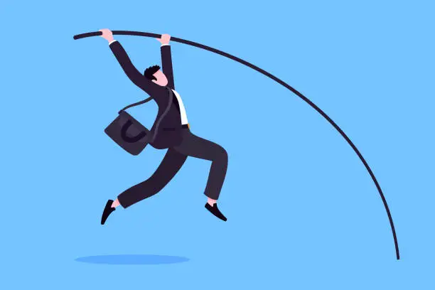 Vector illustration of Businessman jumps pole vault flat style design vector illustration business concept.