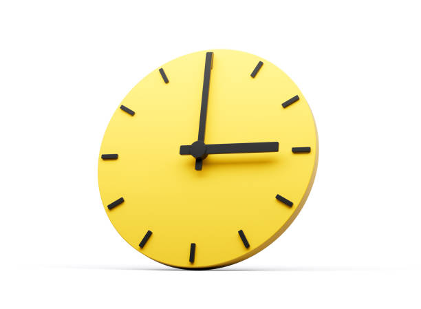 istock 3d Simple Yellow Round Wall Clock 3 O'Clock Three O'clock On White Background 3d illustration 1643837871