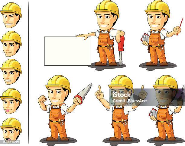 Industriellen Bauarbeitermaskottchen 3 Stock Vektor Art und mehr Bilder von Arbeiten - Arbeiten, Arbeiter, Bauarbeiter