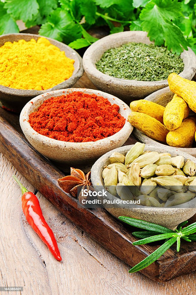 Colorful mix of spices Colorful mix of spices on wooden table Anise Stock Photo