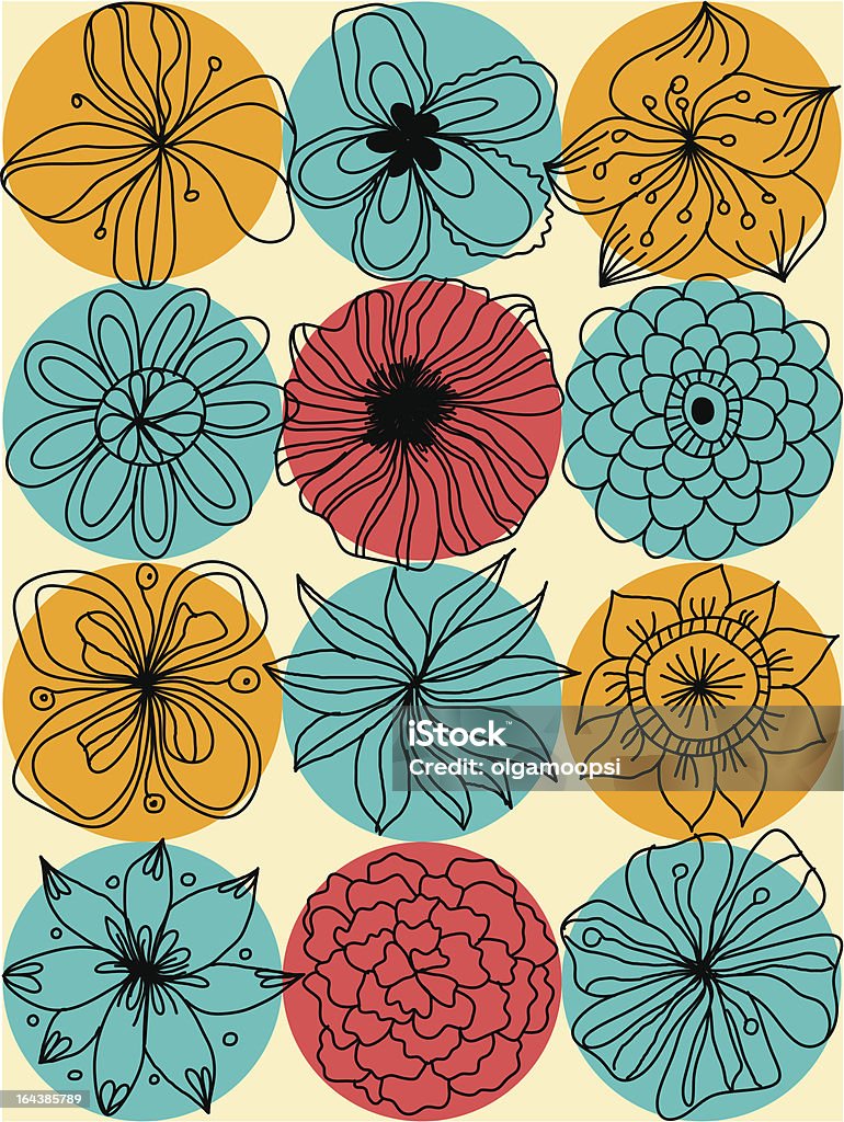 Abstrait motif floral sans couture avec les cercles de couleur vintage - clipart vectoriel de Abstrait libre de droits