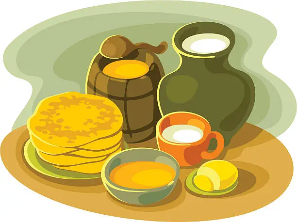 Vector illustration of Stil-life with pancakes