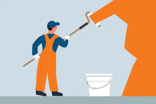 Vector illustration of Professional painters painting a wall .Vector