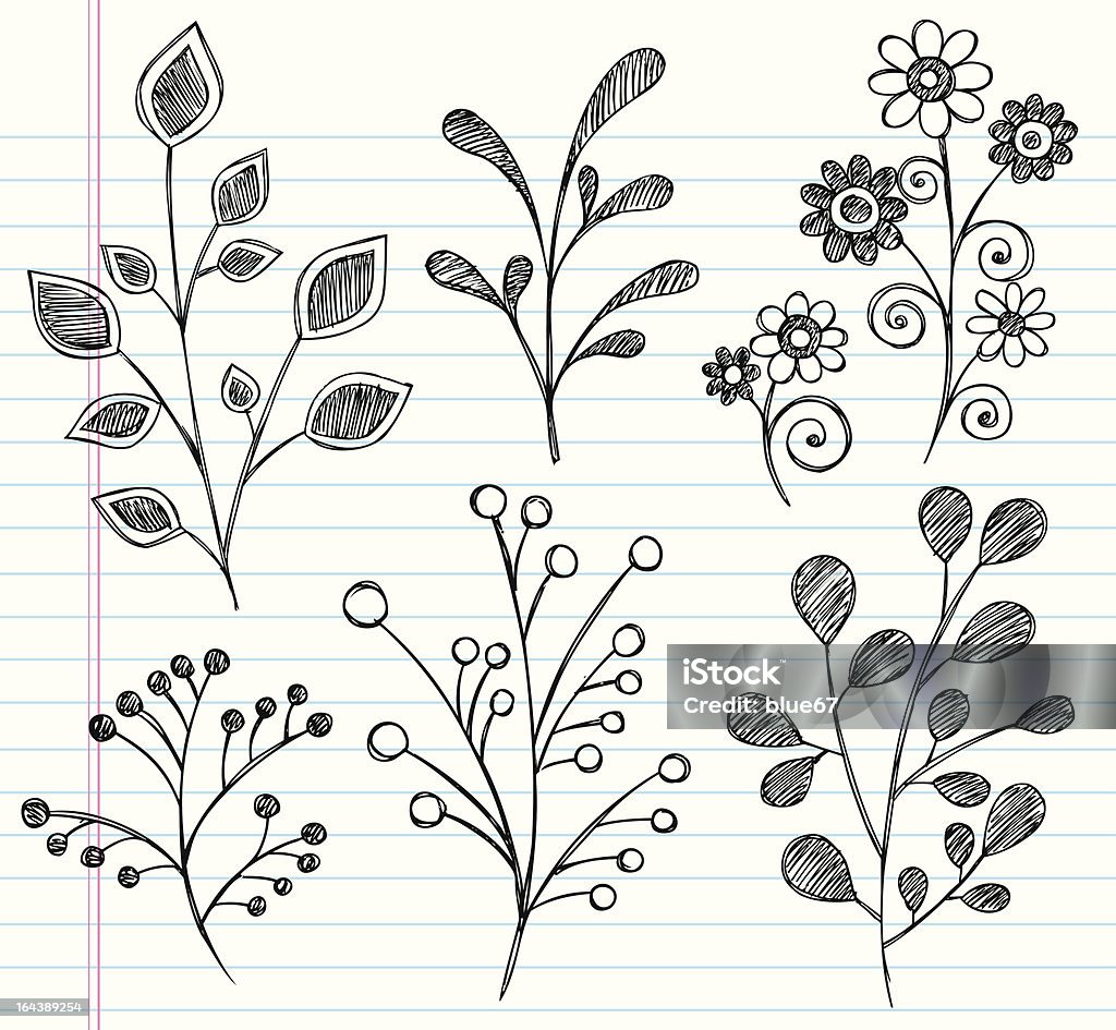 Hand-Drawn эскиза ноутбук каракули листья - Векторная графика Бессмысленный рисунок роялти-фри