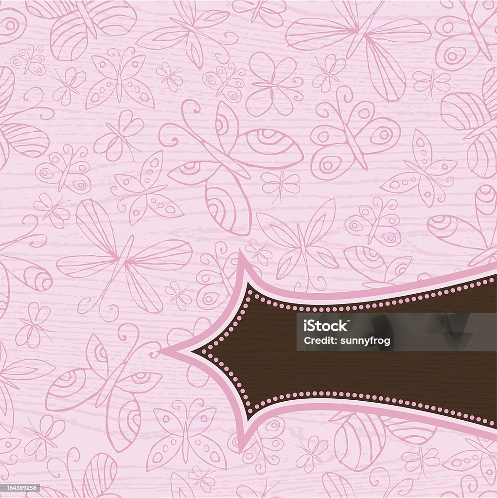 Fond en bois de grunge Rose avec main dessiner des papillons - clipart vectoriel de Abstrait libre de droits