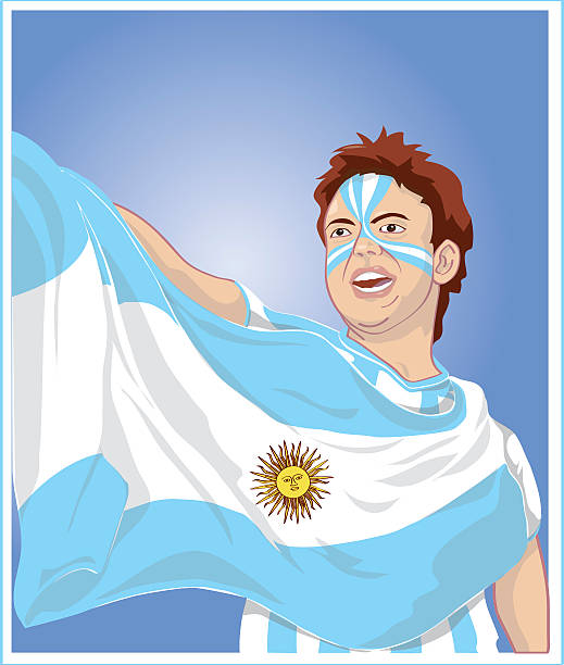stockillustraties, clipart, cartoons en iconen met fan with argentinian flag - argentina fans world cup