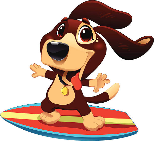 Dog with surf. vector art illustration