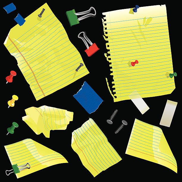 желтая бумага, штифтов, ленты и "" крокодил "" " - index card paper clip paper blank stock illustrations