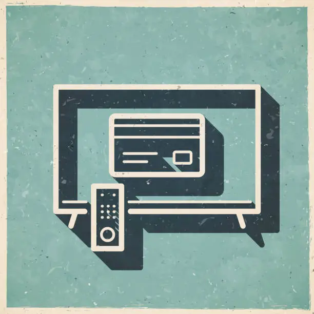 Vector illustration of TV with credit card. Icon in retro vintage style - Old textured paper