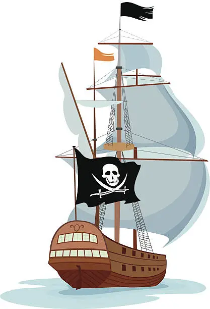Vector illustration of pirate sailing ship