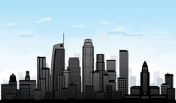 Vector illustration of Los Angeles Skyline Silhouette (All Buildings Are Complete and Moveable)