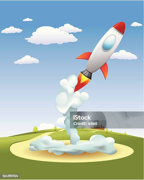 Ilustración de Rocket Moviendo Hacia Arriba y más Vectores Libres de Derechos de Cielo - Cielo, Cohete espacial, Despegar - Aviones