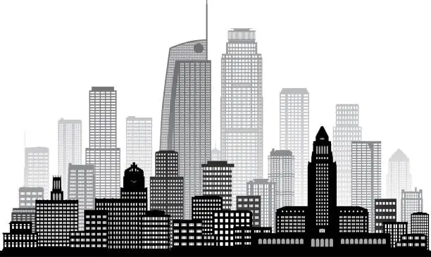 Vector illustration of Los Angeles Skyline Silhouette (All Buildings Are Complete and Moveable)