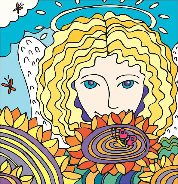 Vector illustration of Angel and flower