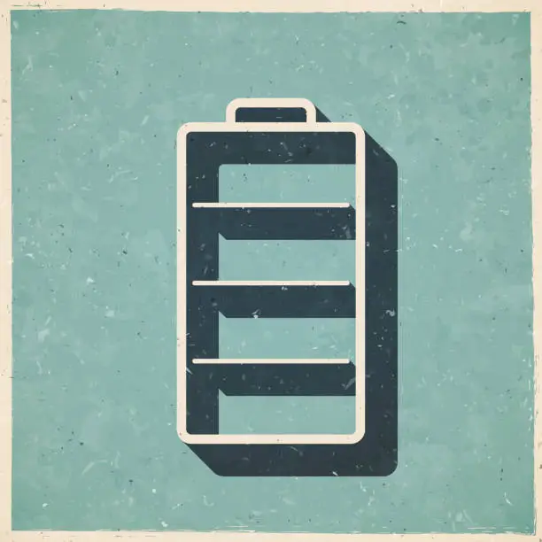 Vector illustration of Battery. Icon in retro vintage style - Old textured paper