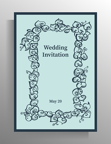 Wedding invitation design. Elegant vector template with decorative hand drawn frame.