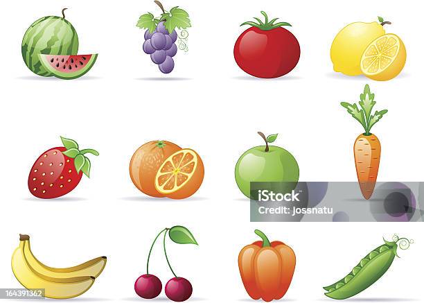 Frutos E Produtos Hortícolas - Arte vetorial de stock e mais imagens de Fruta - Fruta, Símbolo de ícone, Agricultura