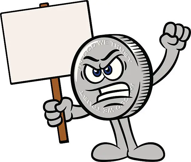 Vector illustration of Coin Cartoon Mascot Character Protest