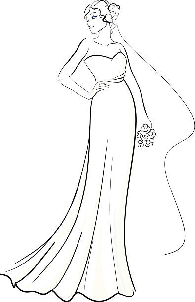 ilustrações de stock, clip art, desenhos animados e ícones de noiva em um vestido de noiva - wedding dress