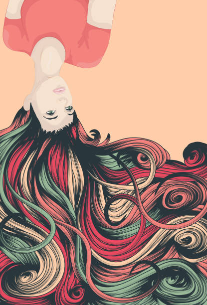 istock Upside down woman with long detailed flowing hair 164391619