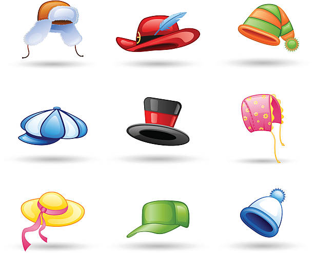 ilustrações, clipart, desenhos animados e ícones de chapéus: cap, chapéu - baseball cap cap personal accessory vibrant color