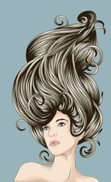 Beautiful woman with detailed hair "Beautiful woman with long flowing hair. Face, hair and background are on separate layers. Each hair strand is individual object. Easily change colors . Extra folder includes Illustrator CS2 AI and PDF files." woman beehive stock illustrations