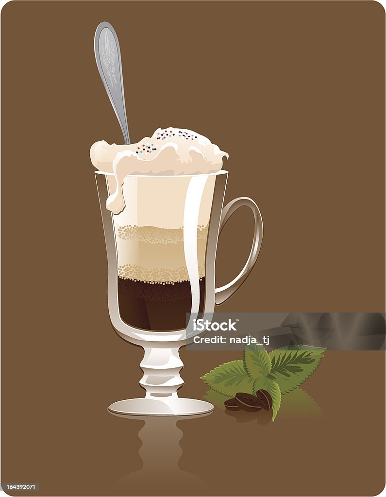 Latte with cream and mint vector illustration of a latte coffee with cream and mint. Beige stock vector
